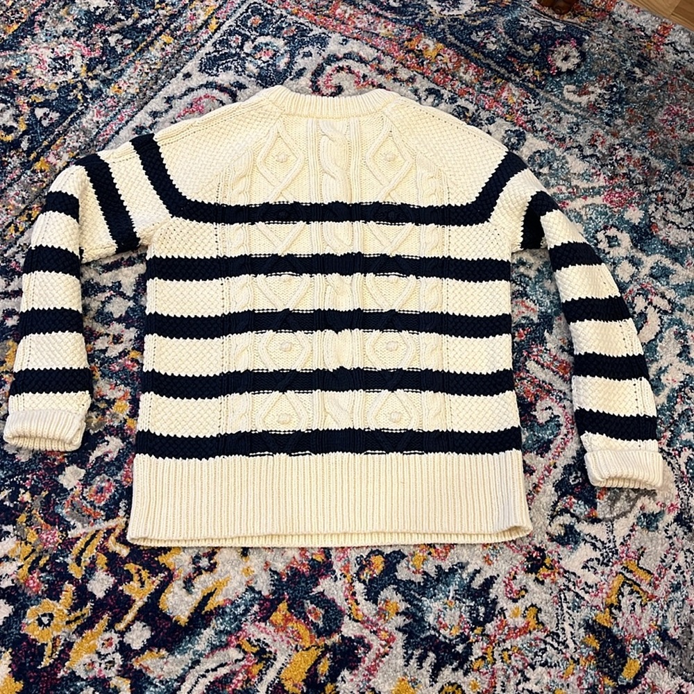 Vineyard Vines navy cream striped crewneck fisherman chunky sweater M - Picture 3 of 11
